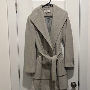 Calvin Klein Light Gray Wrap Coat